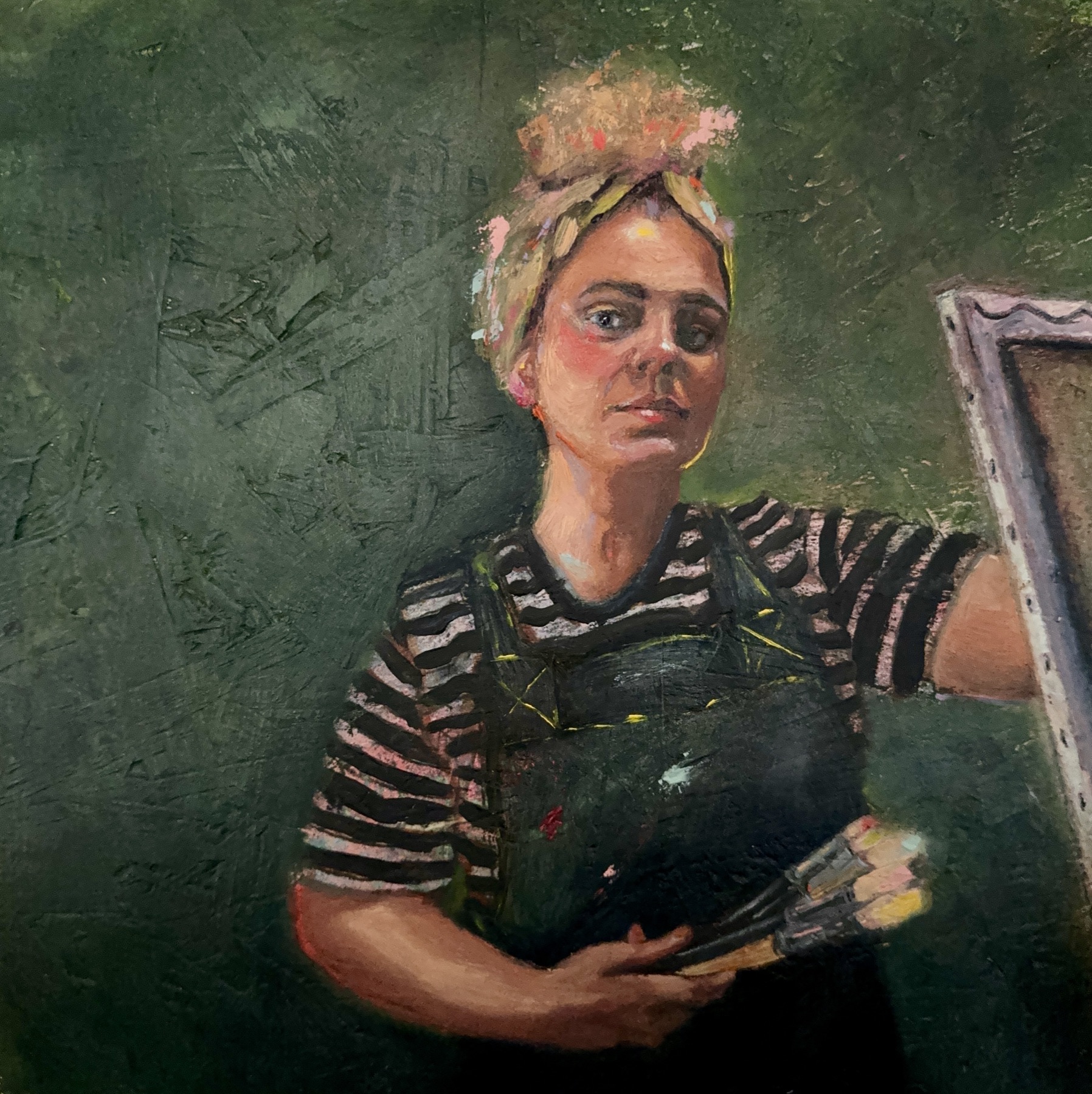 Self-portrait by Vivi Campbell, oil on wood panel